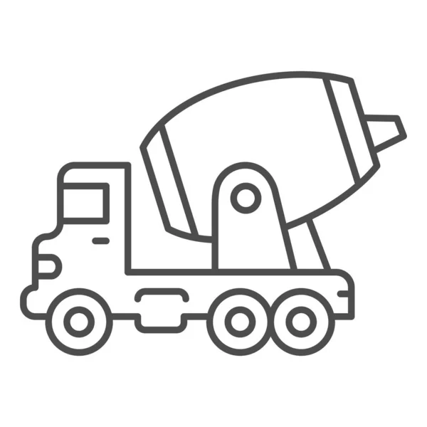 Icono de línea delgada de camión de mezcla de concreto, concepto de equipo pesado, letrero de máquina de construcción sobre fondo blanco, icono de mezclador de concreto en estilo de esquema para el concepto móvil, diseño web. Gráficos vectoriales. — Vector de stock