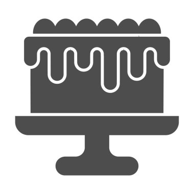 Koyu simgeli kek, pasta konsepti, beyaz arka planda çikolata kremalı tatlı, tatil kutlaması ikonu olarak tatlı tatlı yemeği. Vektör grafikleri.