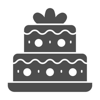 İki katlı doğum günü pastası katı ikonu, doğum günü keki konsepti, beyaz arka planda tatil pastası tabelası, mobil ve web için tatlı ikonu. Vektör grafikleri.