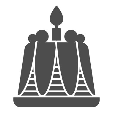 Mum kaplı puding, fırın konsepti, beyaz arka planda doğum günü keki tabelası, mobil konsept için sembol şeklinde mum ikonu olan lezzetli puding, web tasarımı. Vektör grafikleri.