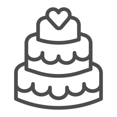 Üç katlı pasta çizgisi ikonu, doğum günü kek konsepti beyaz arka planda tatlı tatlı tabelası mobil konsept ve web tasarımı için ana hatlı kek ikonu. Vektör grafikleri.