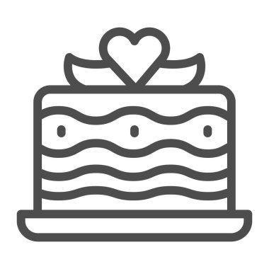 Kalp çizgisi ikonu olan kremalı pasta, doğum günü keki konsepti, beyaz arka planda süsleme işareti olan bisküvi, cep telefonu ve internet için kalp ikonu olan Sünger kek. Vektör grafikleri.