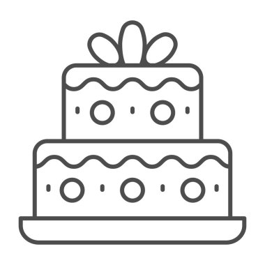 İki katlı doğum günü pastası çizgisi ikonu, doğum günü keki konsepti, beyaz arka planda tatil pastası tabelası, mobil ve web için ana hatlı tatlı ikonu. Vektör grafikleri.