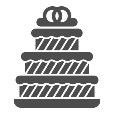 Büyük düğün pastası katı ikonu, doğum günü kek konsepti, beyaz arka planda üç katlı pasta tabelası, mobil ve web için düğün tatlı ikonu. Vektör grafikleri.