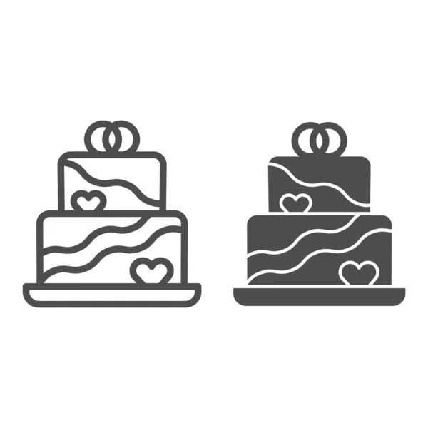Línea de pastel de crema de boda e icono sólido, concepto de cupcake de cumpleaños, aniversario de boda signo de pastel de dos capas sobre fondo blanco, icono de postre de boda en estilo de esquema para móviles, web. Gráficos vectoriales. — Vector de stock