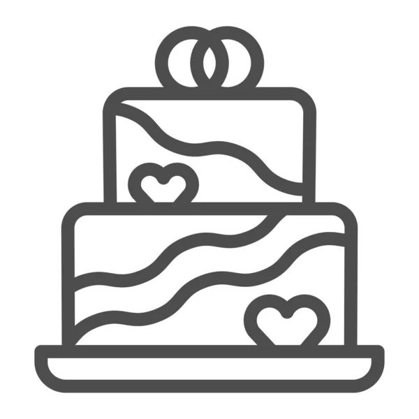 Icono de línea de pastel de crema de boda, concepto de cupcake de cumpleaños, aniversario de boda signo de pastel de dos capas sobre fondo blanco, icono de postre de boda en estilo de esquema para móviles, web. Gráficos vectoriales. — Vector de stock