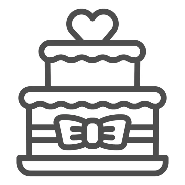 Dos torta estratificada con el corazón y la línea de arco icono, concepto de cupcake cumpleaños, signo de pastel de boda sobre fondo blanco, torta de la litera con el arco y el corazón icono en el estilo del esquema para el móvil. Gráficos vectoriales. — Vector de stock