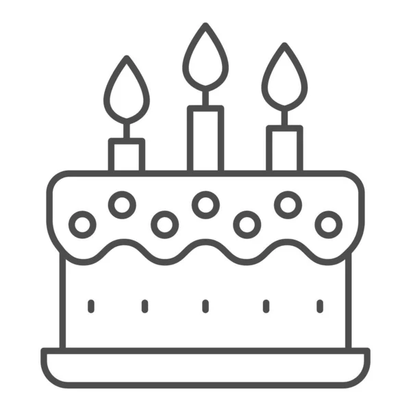 Gâteau à la crème avec des bougies icône de ligne mince, concept de cupcake d'anniversaire, dessert avec trois bougies signe sur fond blanc, icône de gâteau de vacances dans le style de contour pour mobile, web design. Graphiques vectoriels. — Image vectorielle