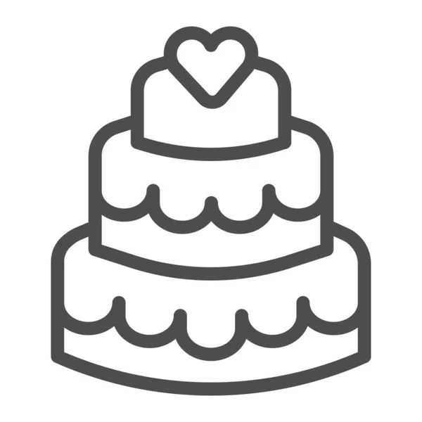 Ícone de linha de bolo de três camadas, conceito de cupcake de aniversário, sinal de sobremesa doce no fundo branco, ícone de bolo de três camadas no estilo de contorno para o conceito móvel e web design. Gráficos vetoriais. — Vetor de Stock
