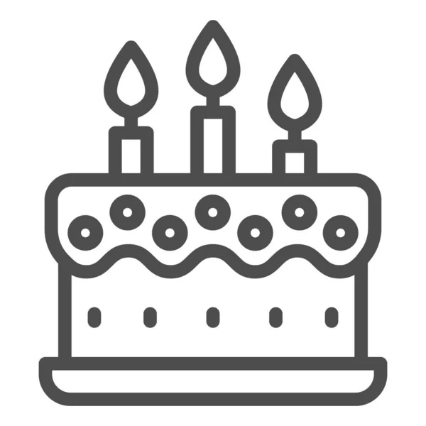 Crème taart met kaarsen lijn pictogram, Verjaardag cupcake concept, dessert met drie kaarsen teken op witte achtergrond, vakantie taart pictogram in outline stijl voor mobiel, web design. vectorgrafieken. — Stockvector