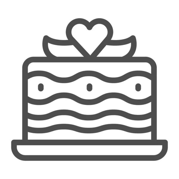 Pastel cremoso con icono de línea de corazón, concepto de cupcake de cumpleaños, Galleta con letrero de decoración sobre fondo blanco, Pastel de esponja con icono de corazón en estilo de esquema para móviles, web. Gráficos vectoriales. — Vector de stock