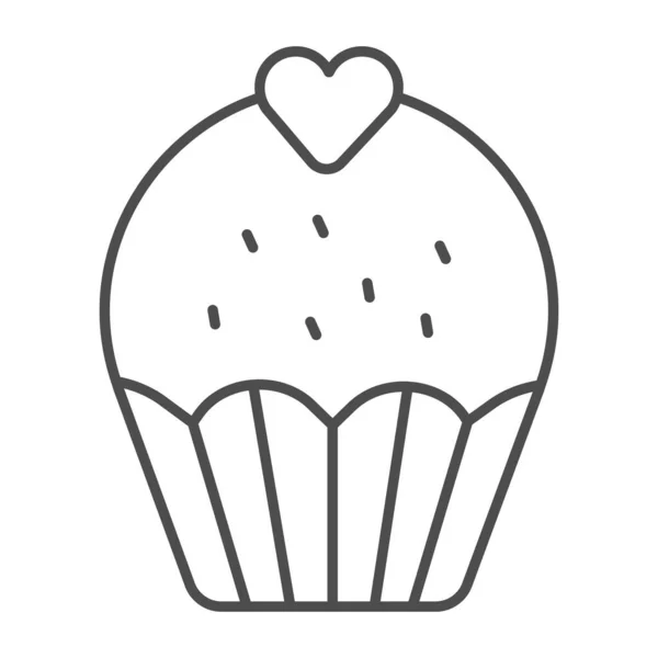 Cupcake con l'icona della linea sottile del cuore, concetto di cupcake di compleanno, segno di pasticceria dolce su sfondo bianco, icona della torta della tazza di San Valentino in stile di contorno per il concetto mobile, web design. Grafica vettoriale. — Vettoriale Stock