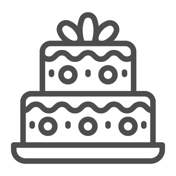 Icono de línea de pastel de cumpleaños de dos niveles, concepto de cupcake de cumpleaños, signo de pastel de vacaciones sobre fondo blanco, icono de postre dulce en estilo de esquema para móviles y web. Gráficos vectoriales. — Vector de stock