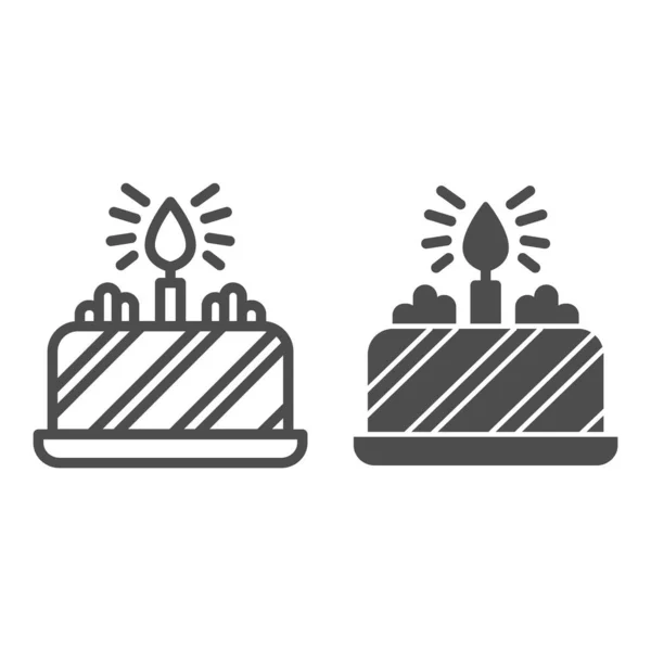 Gâteau avec ligne de bougie et icône solide, concept de cupcake d'anniversaire, dessert avec pépites de chocolat et bougies signe sur fond blanc, icône de gâteau d'anniversaire dans le style contour pour mobile, web. Graphiques vectoriels. — Image vectorielle