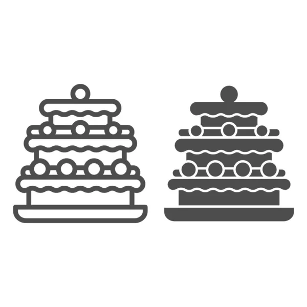 Línea de torta de trufas e icono sólido, concepto de cupcake de cumpleaños, cartel de torta de tres niveles sobre fondo blanco, postre de trufa con icono de esmalte de chocolate en estilo de esquema para móviles y web. Gráficos vectoriales. — Archivo Imágenes Vectoriales