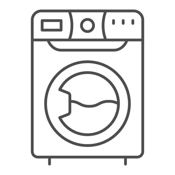 Çamaşır makinesi ince çizgi ikonu, temizlik hizmeti konsepti, beyaz arka planda çamaşırhane tabelası, mobil konsept ve web tasarımı için taslak biçimli çamaşır makinesi simgesi. Vektör grafikleri. — Stok Vektör