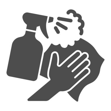 Temiz peçete simgesi, temizlik konsepti, beyaz arka planda emici doku işareti, sprey ve emici kumaş simgesi kabartması içeren sprey şişesi. Vektör grafikleri.