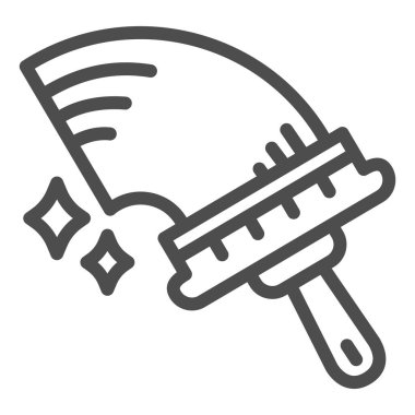 Pencere çizgisi simgesini temizlemek için araç, temizlik hizmeti konsepti, beyaz arkaplandaki pencere fırçası tabelası, mobil tasarım için ana hatlı cam kazıyıcı simgesi, web tasarımı. Vektör grafikleri.