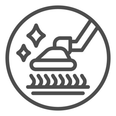 Elektrik süpürgesi çizgisi ikonu, temizlik hizmeti konsepti, beyaz arka planda halı temizleme tabelası, mobil ve web tasarımı için taslak biçimli elektrik süpürgesi baş simgesi. Vektör grafikleri.