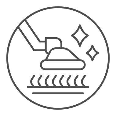 Elektrikli süpürge çizgisi ikonu, temizlik hizmeti konsepti, beyaz arka planda halı temizleme tabelası, mobil ve web tasarımı için taslak biçimli elektrik süpürgesi baş simgesi. Vektör grafikleri.