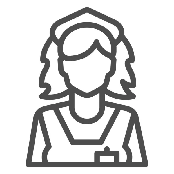 여직 원 라인 아이콘, 청소 서비스 컨셉, 흰 배경에 있는 하녀 사인, 모바일 컨셉과 웹 디자인의 개요 스타일에 있는 여주인 아이콘. 벡터 그래픽. — 스톡 벡터