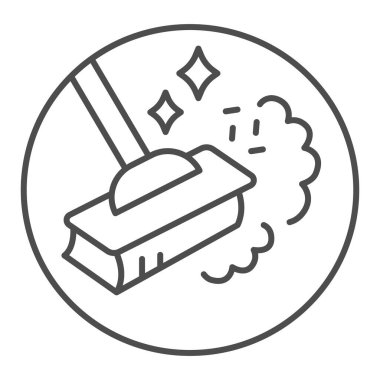 Süpürge tozu, süpürge çizgisi ikonu, ev işi konsepti, toz bulutu şeklinde süpürge, beyaz arka planda imza, taşınabilir konsept için zemin simgesi, web tasarımı. Vektör grafikleri.