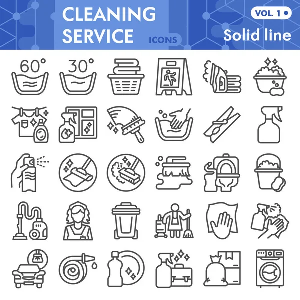 Conjunto de ícones de linha de serviço de limpeza, coleção de símbolos de ferramentas de limpeza ou esboços. Home cleanup service sinais de estilo linear para web e app. Gráficos vetoriais isolados em fundo branco. — Vetor de Stock