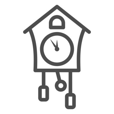 Guguklu saat çizgisi ikonu, yeni yıl konsepti, beyaz arka planda retro saat tabelası, mobil konsept ve web tasarımı için tasarım tarzında klasik duvar guguklu saat simgesi. Vektör grafikleri.