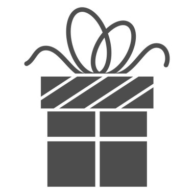 Yeni yıl hediyesi, sağlam bir ikon, yeni yıl konsepti, beyaz arka planda Noel bayramı hediye kutusu tabelası, mobil konsept ve web tasarımı için glifli simge. Vektör grafikleri.