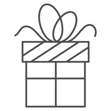 Yeni yıl hediyesi, ince çizgi ikonu, yeni yıl konsepti, beyaz arka planda Noel bayramı hediye kutusu tabelası, mobil konsept ve web tasarımı için hediye ikonu. Vektör grafikleri.