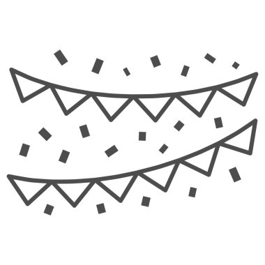 Parti dekorasyonları ince çizgi ikonu, Yeni Yıl konsepti, beyaz arka planda Noel dekoru tabelası, mobil konsept ve web tasarımı için ana hatlı yeni yıl çelenk ikonu. Vektör grafikleri.