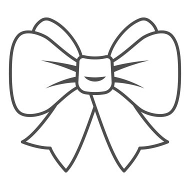 Şenlikli fiyonk, ince çizgi ikonu, yeni yıl konsepti, beyaz arka planda Noel yayı işareti, mobil konsept ve web tasarımı için taslak biçimli kurdele ikonu. Vektör grafikleri.