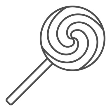 Yuvarlak şekerleme, ince çizgi ikonu, yeni yıl konsepti, beyaz arka planda lolipop şekeri tabelası, mobil konsept ve web tasarımı için ana hatlı Noel şekeri ikonu. Vektör grafikleri.
