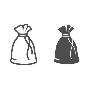 Noel Baba çuvalı ikonu, sağlam bir ikon, yeni yıl konsepti, beyaz arka planda hediye çantası tabelası, mobil konsept ve web tasarımı için ana hatlı Noel Baba poşeti ikonu. Vektör grafikleri.