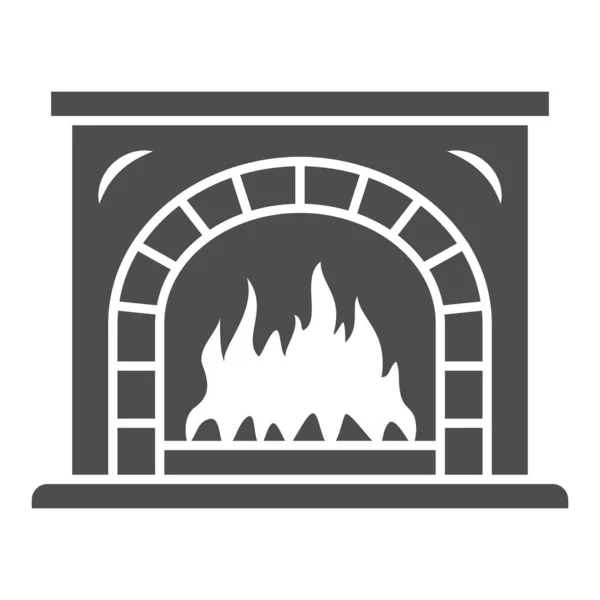 Chimenea con icono de fuego sólido, concepto de Año Nuevo, letrero de la chimenea de Navidad en el fondo blanco, decoración casera, interior para el icono de la celebración de Año Nuevo en estilo glifo. Gráficos vectoriales. — Vector de stock