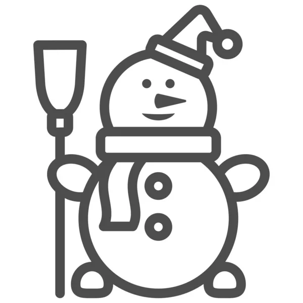 Schneemannlinie-Symbol, Neujahrskonzept, Schneemannschild auf weißem Hintergrund, Froher Winterschneemann mit Hut und Schal-Symbol im Outline-Stil für mobiles Konzept und Webdesign. Vektorgrafik. — Stockvektor