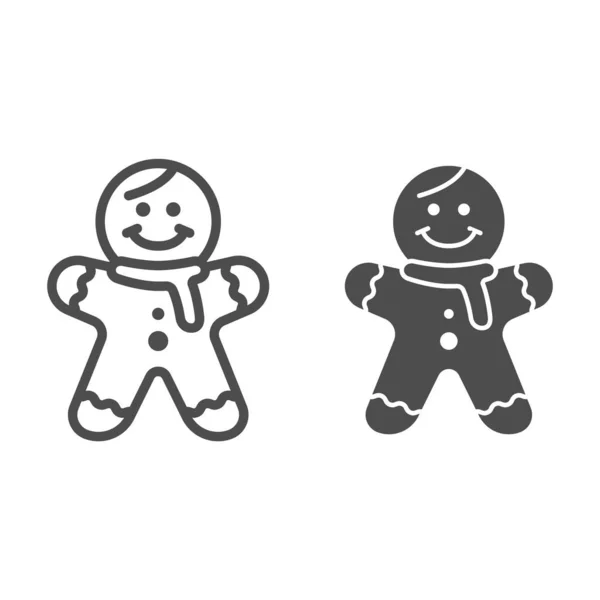 Perník Man linka a pevná ikona, Silvestr koncept, Holiday cookie ve tvaru člověka podepsat na bílém pozadí, perníkové sušenky ikona v obrysu stylu pro mobilní a web design. Vektorová grafika. — Stockový vektor