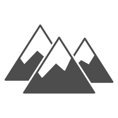 Kar tanesi ikonuna sahip dağlar, Dünya karlı günü konsepti, beyaz arka planda kış dağı tabelası, mobil konsept ve web tasarımı için dağ manzarası ikonu. Vektör grafikleri.