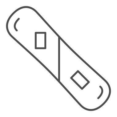 Snowboard ince çizgi ikonu, Dünya Karlı Günü konsepti, beyaz arka planda kış sporu ekipman tabelası, mobil konsept ve web tasarımı için anahat şeklinde Snowboard simgesi. Vektör grafikleri.