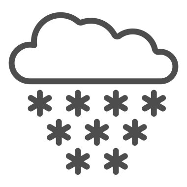 Kar, kar bulutu çizgisi ikonu, Dünya kar günü konsepti, beyaz zemin üzerinde hava durumu sembolü, gökyüzü ikonunda bulutlu kar taneleri, mobil ve web için taslak stili. Vektör grafikleri.