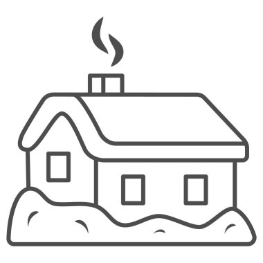 Kar çizgisi ikonunda bir ev, Dünya Karlı Günü konsepti, beyaz arka planda küçük bir kır evi tabelası, mobil konsept ve web tasarımı için ana hatlı bir Noel simgesi. Vektör grafikleri.