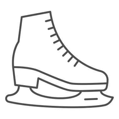 Skates ince çizgi ikonu, World Snow Day konsepti, beyaz arka planda paten tabelası, mobil konsept ve web tasarımı için hokey patenleri sembolü. Vektör grafikleri.