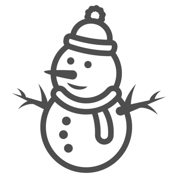 Schneemannlinie, Weltschneetag-Konzept, Schneemannschild auf weißem Hintergrund, Schneemann mit Hut und Schal-Symbol im Outline-Stil für mobiles Konzept und Webdesign. Vektorgrafik. — Stockvektor