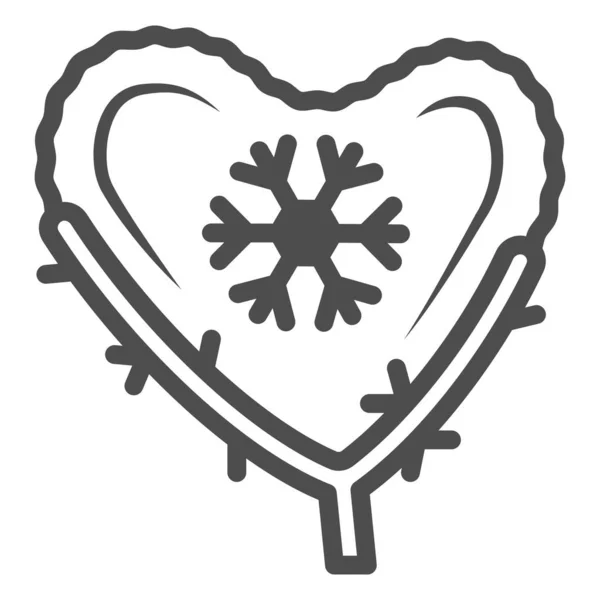 Hart gemaakt van sneeuw op tak lijn pictogram, Wereld sneeuw dag concept, Kerst hart teken op witte achtergrond, liefde symbool gemaakt met sneeuwvlokken pictogram in omtrek stijl voor mobiel. vectorgrafieken. — Stockvector