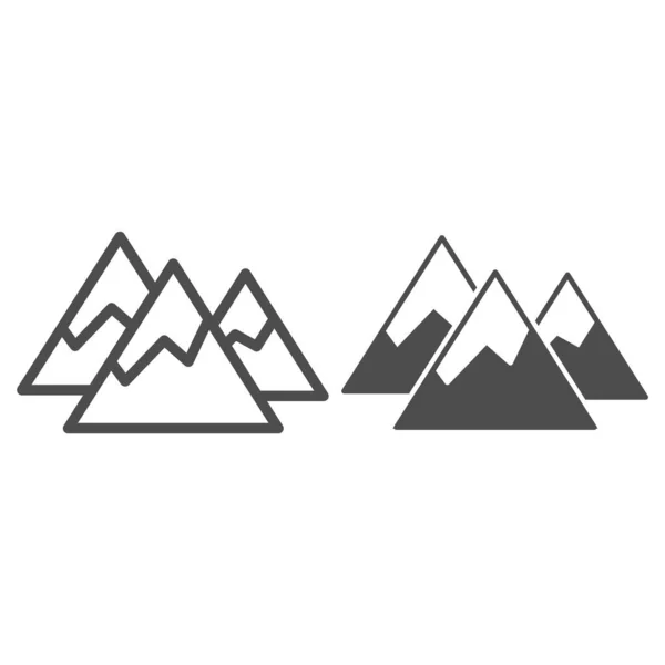 Kar çizgisi ve katı ikona sahip dağlar, Dünya Karlı Günü konsepti, beyaz arka planda kış dağı tabelası, mobil konsept ve web tasarımı için ana hatlı dağ manzarası ikonu. Vektör grafikleri. — Stok Vektör