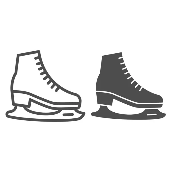 Línea de patines e icono sólido, World snow day concept, Letrero de patinaje sobre fondo blanco, Símbolo de patines de hockey en estilo de esquema para concepto móvil y diseño web. Gráficos vectoriales. — Vector de stock