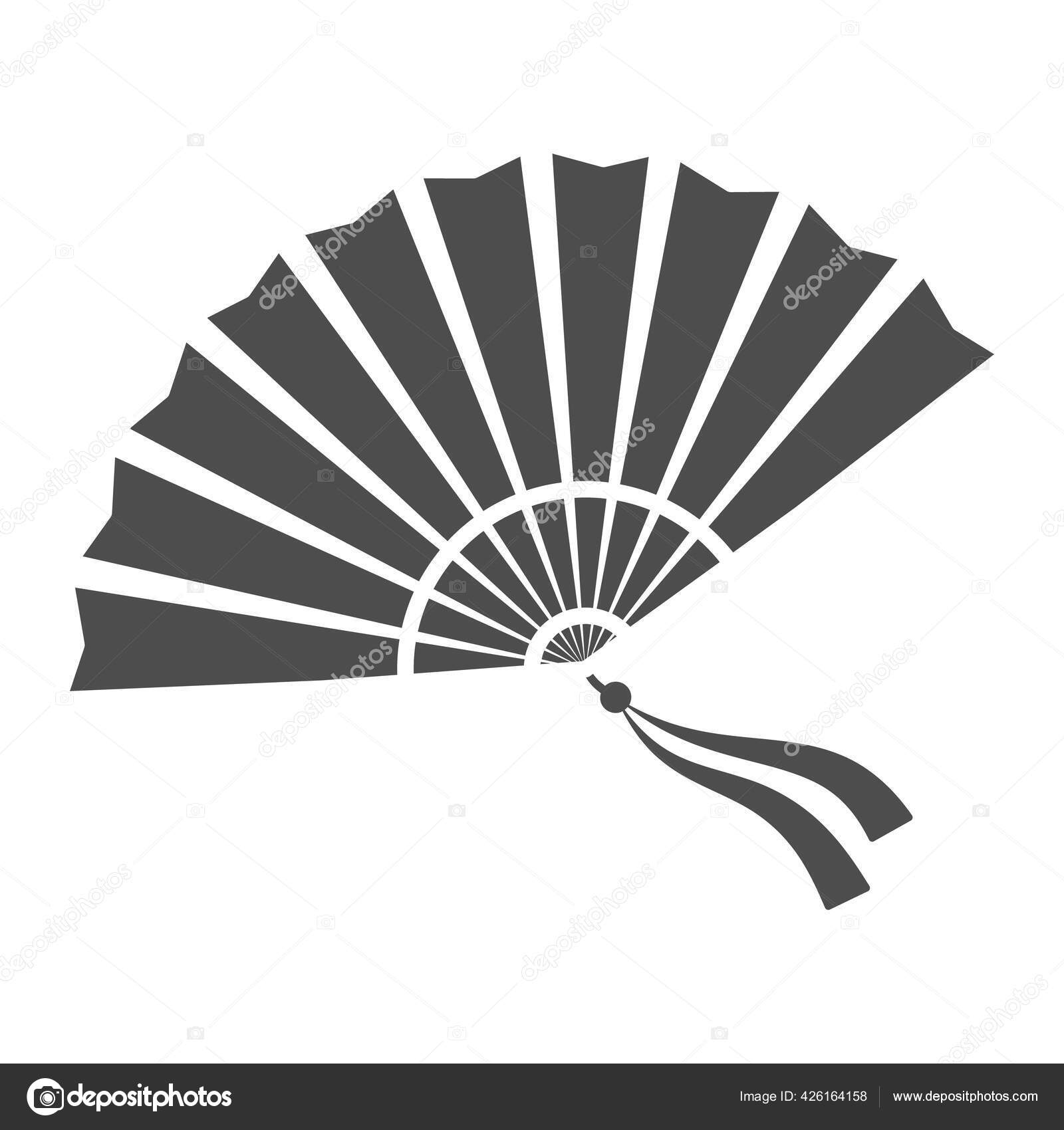 Chinese fan solid icon, chinese mid autumn festival concept, traditional fan  with ribbons sign on white background, open fan from china icon in glyph  style for web design. Vector graphics. Stock Vector, image size:1600x1700