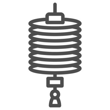 Çin fener hattı ikonu, Çin sonbahar ortası festivali konsepti, beyaz arka planda kağıt el feneri tabelası, web tasarımı için ana hatlarıyla Çin ikonuna fener asmak. Vektör grafikleri.