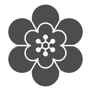 Katı çiçek ikonu, sonbahar ortası Çin festivali konsepti, beyaz arka planda güzel bir bitki tabelası, web tasarımı için glifli çiçek ikonu. Vektör grafikleri.