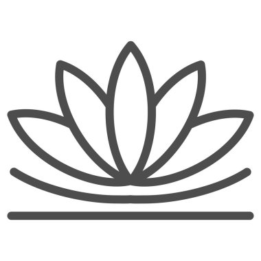 Lotus çiçek hattı ikonu, Çin sonbahar festivali ortası konsepti, nilüfer çiçeğinin beyaz zemin üzerindeki işareti, web tasarımı için ana hatlarıyla Çin ikonu çiçek açan çiçek. Vektör grafikleri.